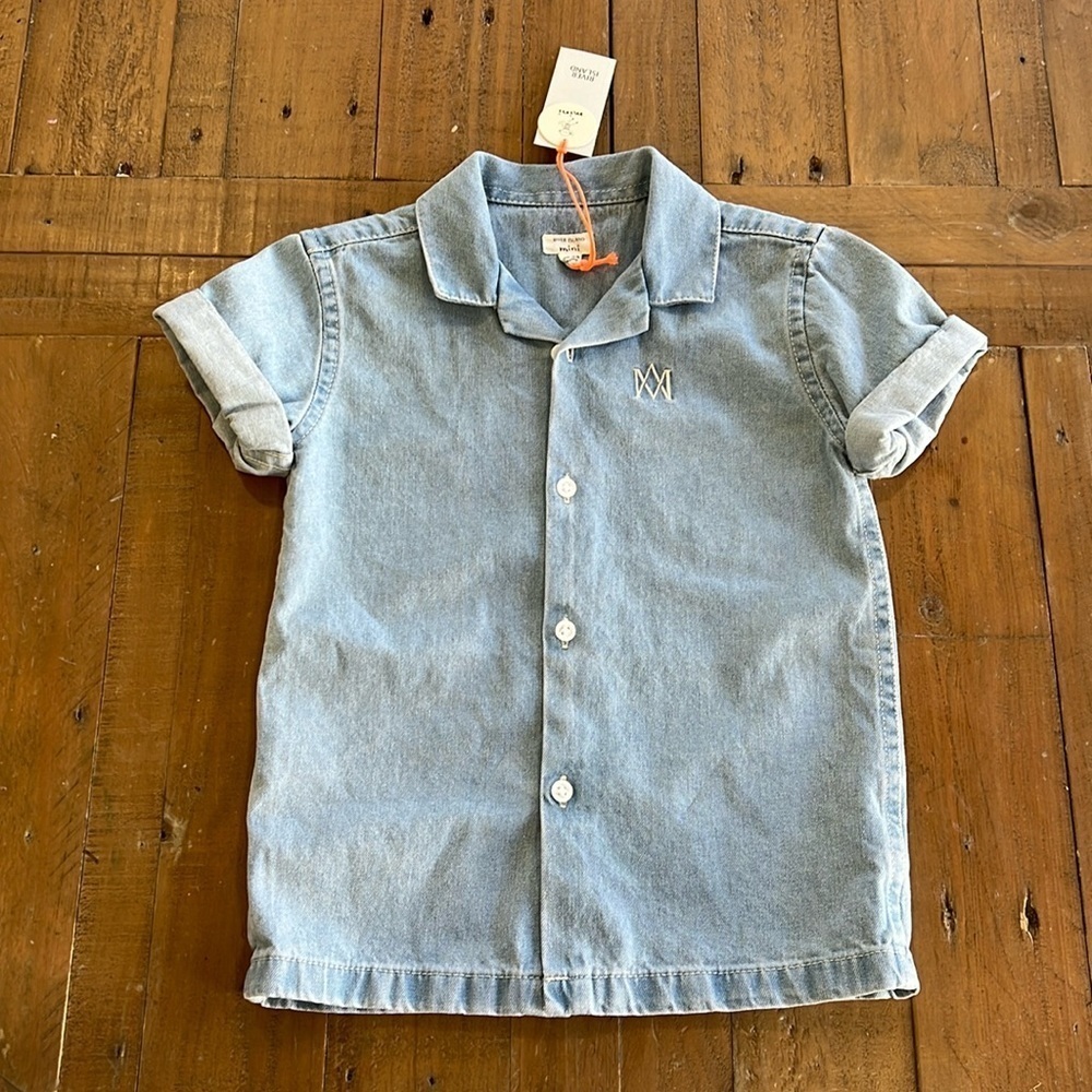 River island mini light wash denim button down